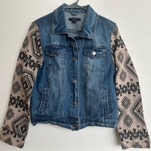 Paper Tee Denim Jacket with Aztec Patterned Sleeves